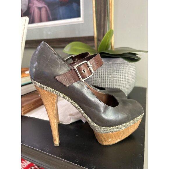 Marni Peep Toe Mary Jane Platform Pump Gray Brown Womens Size 7 - Picture 6 of 10